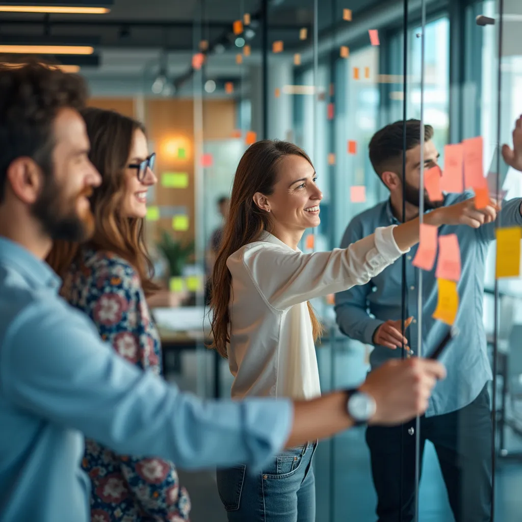 Sesión de lluvia de ideas en un espacio de trabajo innovador